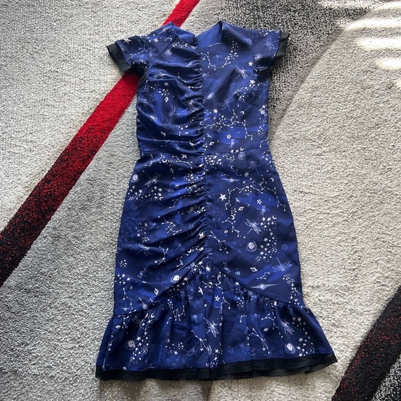 Three Floor Midnight Navy Afterglow Star Print Ruched Galaxy Mini Dress - Picture 4 of 8